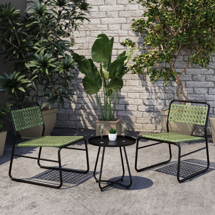 Ensemble de bistrot Brienza avec table basse et 2 chaises vert noir