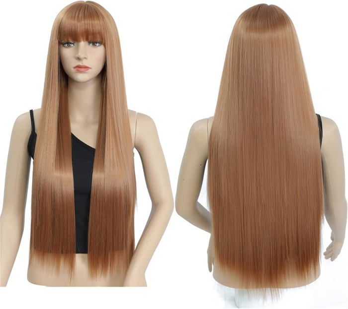 Perruque Courte Blonde Dorée Bouclée Avec Frange - Synthétique + Bonnet Intégré Taille M