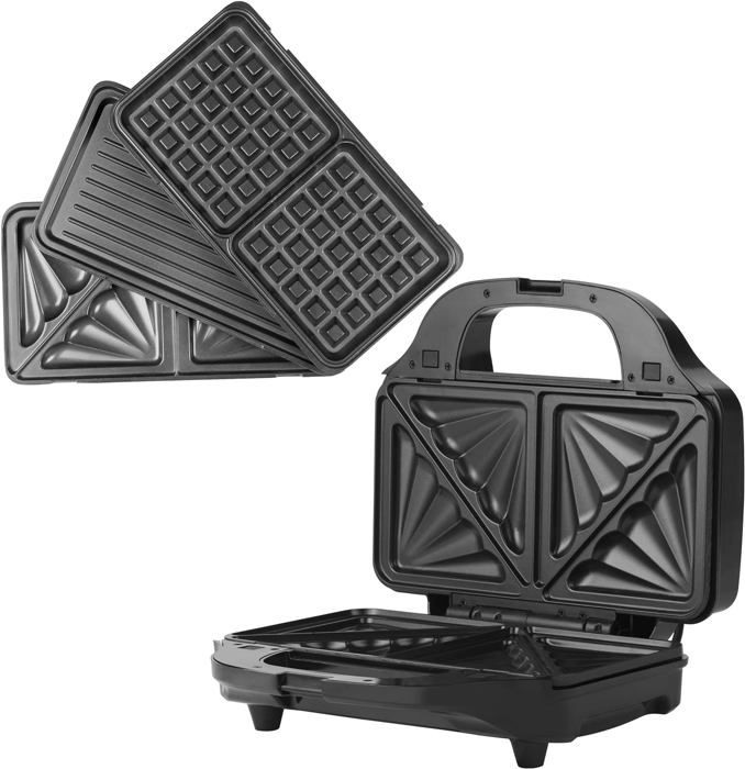 Appareil à Croque Monsieur 3 En 1 Grill Gaufrier Et Grande Puissance De 750W 3 Plaques