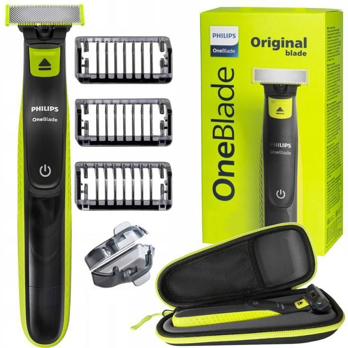 Rasoir électrique homme - Philips - OneBlade - Visage et corps - 3 sabots - Étui inclus Rasoir électrique homme - Philips - OneBlade - Visage et corps - 3 sabots - Étui inclus