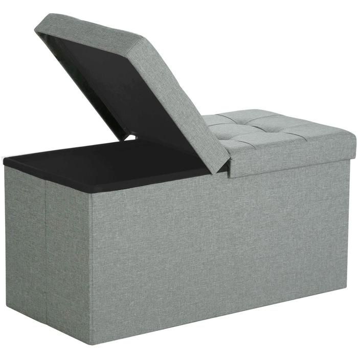 2 En 1 Pouf Pliant Double Et Coffre De Rangement En Velours Bleu 76 X 38 Cm