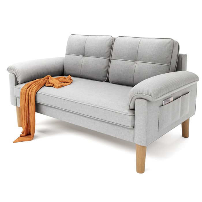 Canapé 2 Places - Bealife Canapé Scandinave - 2 Coussins - 2 Accoudoirs - Tissu - Bois - Salon - Chambre - 144 x 77 x 77 cm - Gris