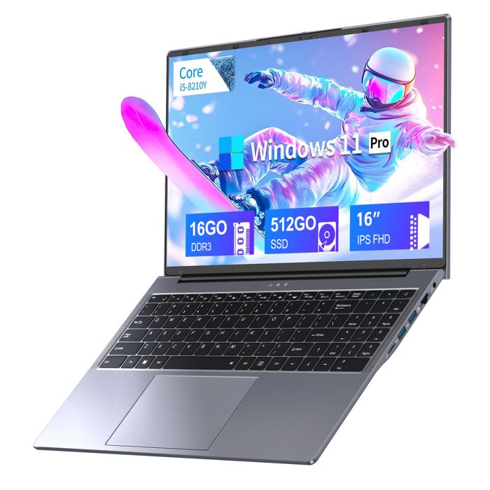 PC Portable  16FullView Intel Core I5-8210Y  16Go RAM 512Go SSD Windows 11 PRO WiFi5 Ordinateur portable