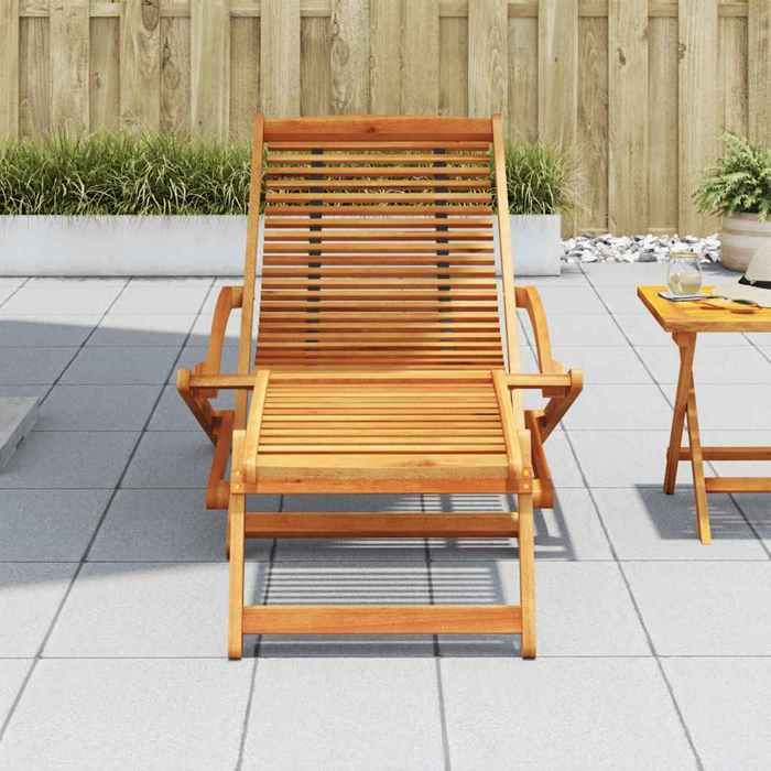 Bon plan Transat extérieur - JILI HOT - Chaise de terrasse avec repose-pied - Bois dacacia solide - pour camping/jardin