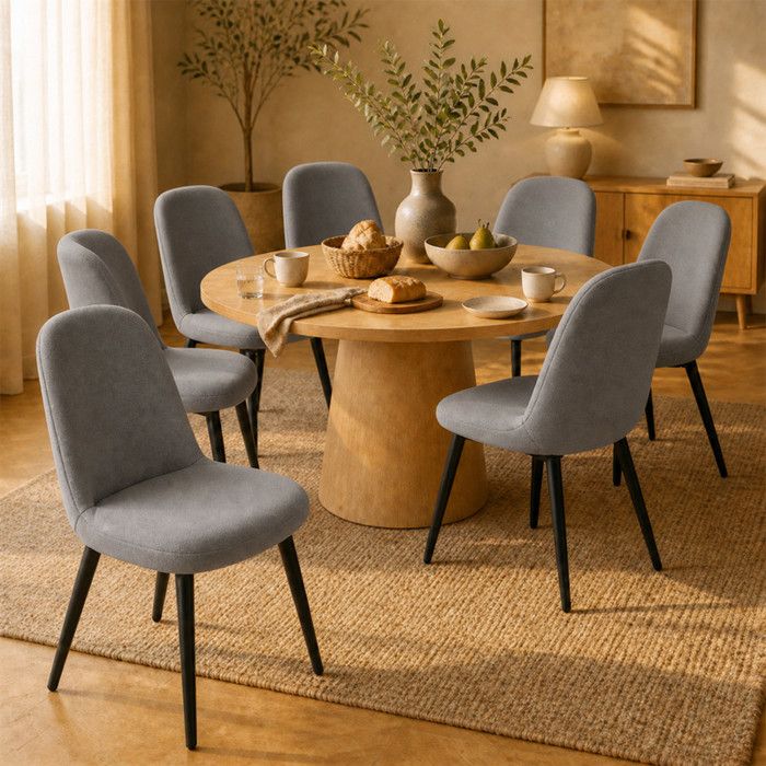 HavenlyHome Lot de 6 Chaises Salle à Manger en Lin Gris Design Moderne Dossier Ergonomique Assise Rembourrée Pieds Métal