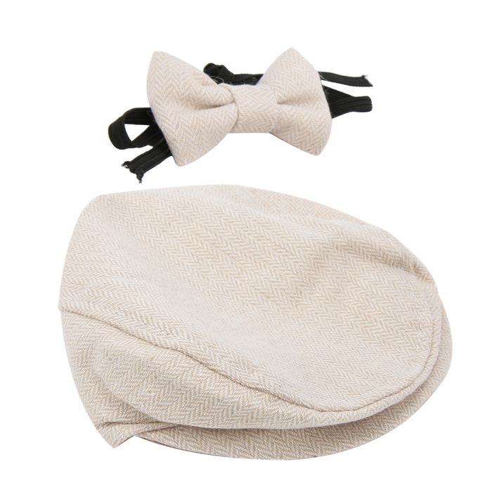 Ensemble daccessoires de photographie pour nouveau-né chapeau de gentleman beige et nœud papillon
