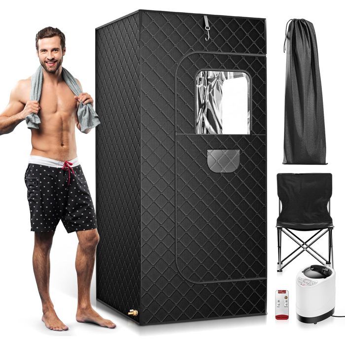 Sauna à Vapeur Portable 9 Réglages de Température et Sauna Portable Corps Complet équipé dun Moteur Vapeur 3L 1000W 180x85x85cm