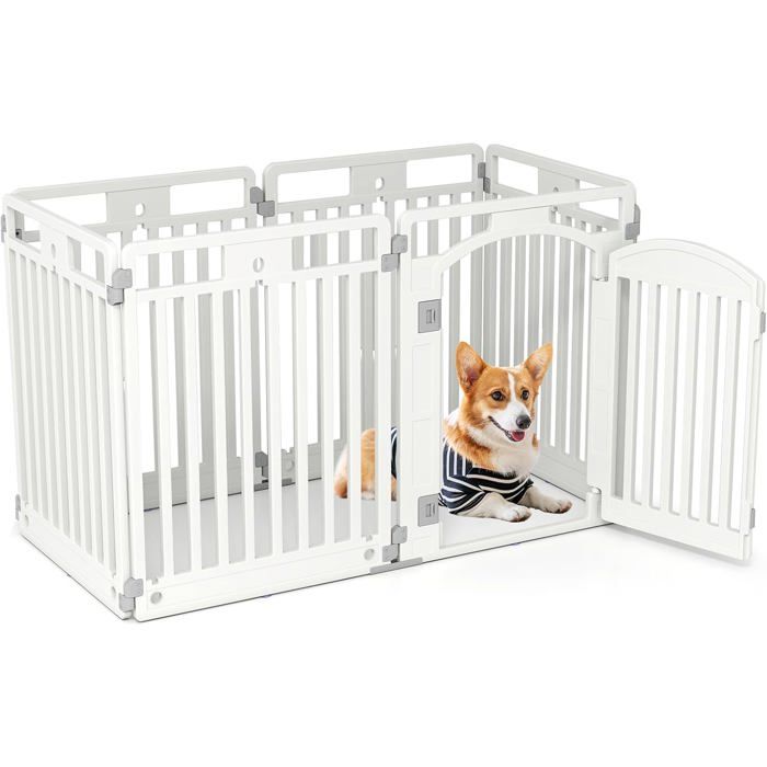 Comparer les prix de GOPLUS Parc pour Chien Pliable à 6 Panneaux Hauteur 80CM pour Chiot Moyenne et Petite  1 Porte Verrouillable Blanc