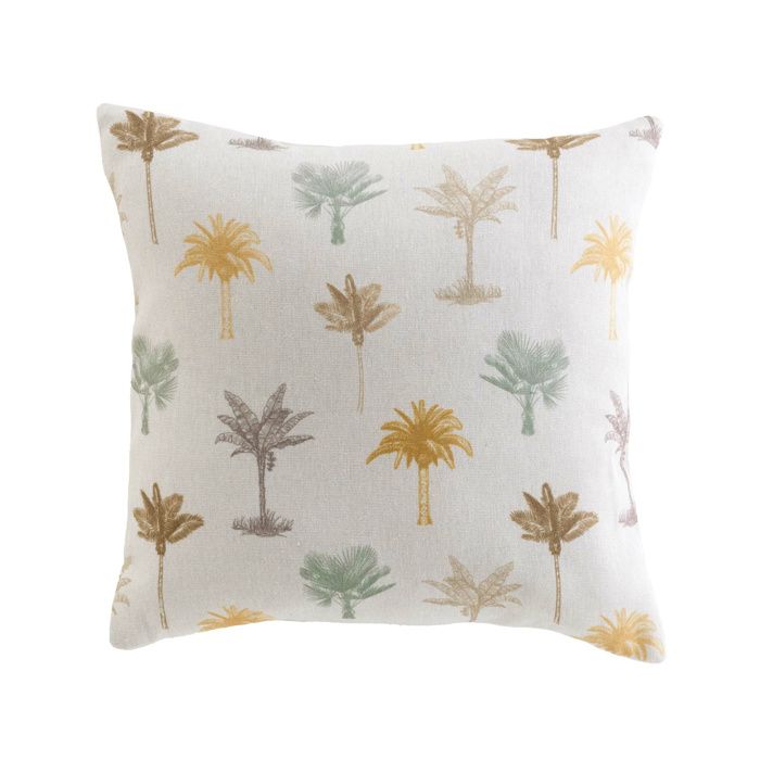 DOUCEUR DINTÉRIEUR - Coussin déhoussable compressé 45x45 cm polycoton imprimé palmiers Beige DOUCEUR DINTÉRIEUR - Coussin déhoussable compressé 45x45 cm polycoton imprimé palmiers Beige