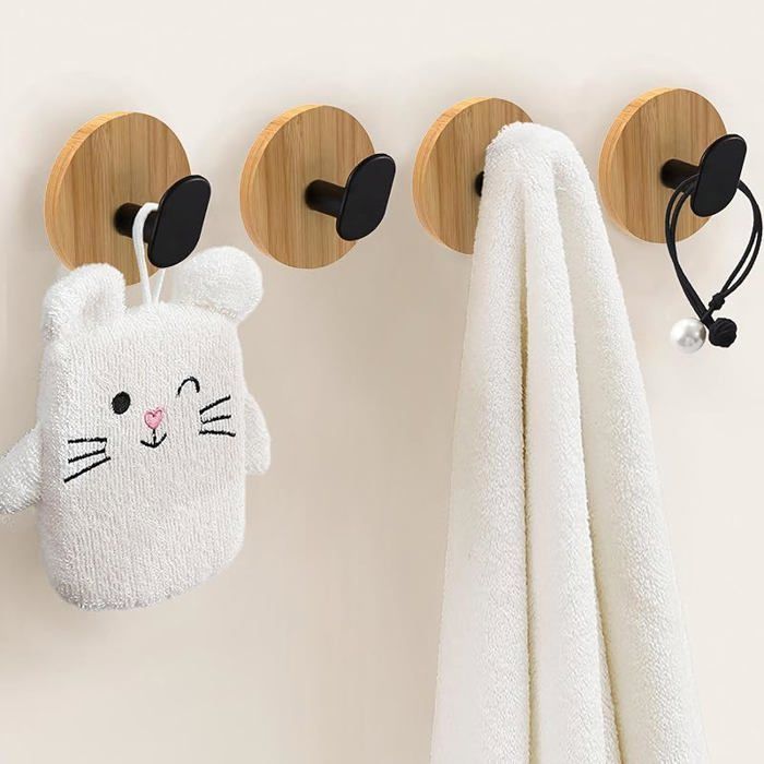 Lot de 4 crochets adhsifs en bois - Sans perage - Pour salle de bain cuisine (bois style noir) Bois Stylet Noir noir PATERE