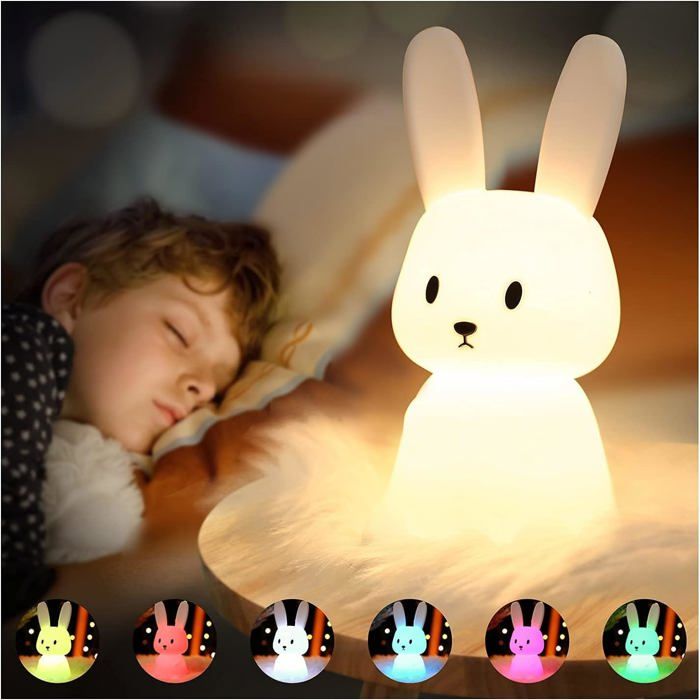 Lapin Veilleuse Bebe Tactile 7 Couleurs USB Rechargeable Peut Chronométré Veilleuse Enfant Deco Lampe Décoration Noël Chambre