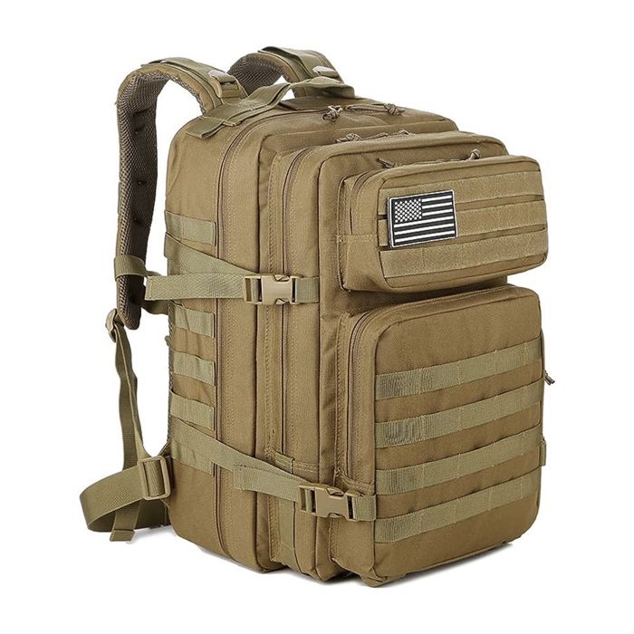 DAM Sac à dos militaire tactique de 45 Litres avec système Molle de grande capacité et imperméable. 33x29x45 Cm. Kaki
