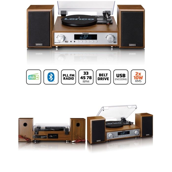 Chaîne hi-fi - LENCO - MC-160WD - Platine vinyle - Bluetooth 5.0 - Radio DAB+/FM
