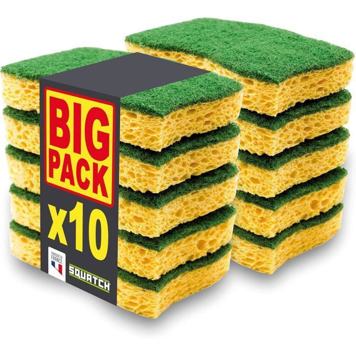 Éponges Double Face - WOODOURS - Lot de 10 - Ultra Absorbant - Durable - Polyvalent EPONGE