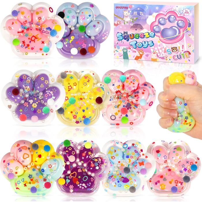 Echehi Lot De 4 Jouets Squishy Kawaii – Patte De Chat Et Biscuit, Anti-stress En TPR Souple, Avec Sac De Rangement, Cadeau Pour Enfants Et Adultes
