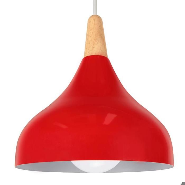 WOTTES 1 x Lustre Suspension Rétro Luminaire Moderne Style Goutte Chapeau Plafonnier E27 Métal Rouge brillant pour Salon