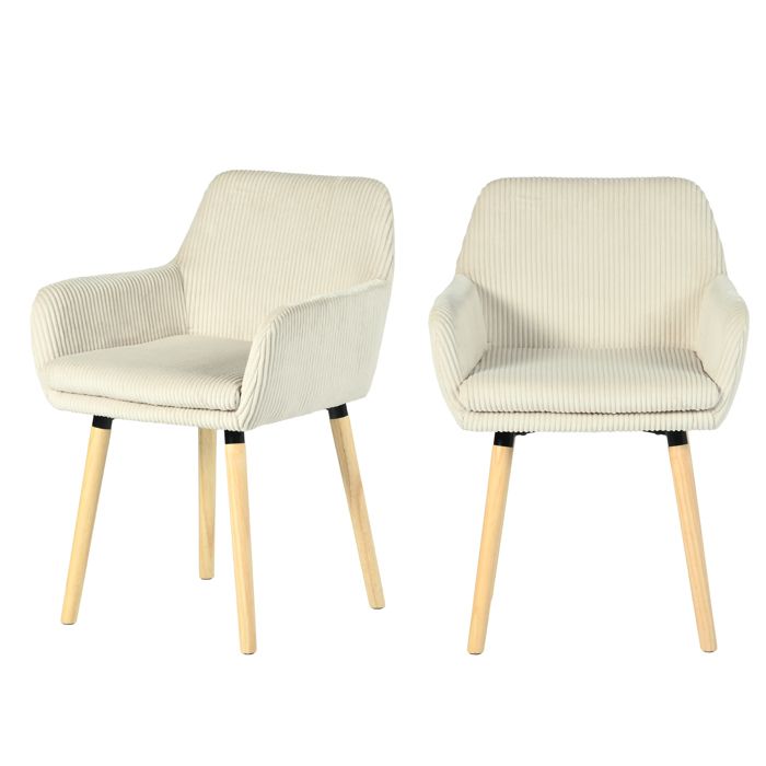 MEUBLES COSY Lot de 2 chaises de salle à manger de style scandinave avec pieds en bois et accoudoirs en velours côtelé beige - ELIA