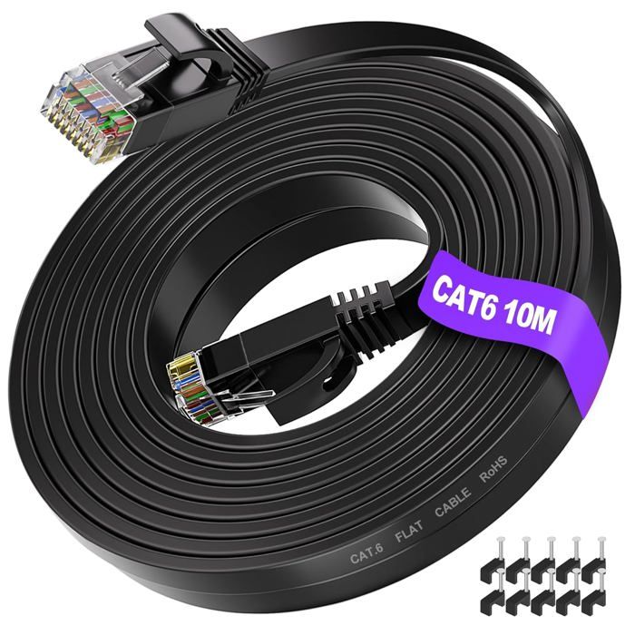 Câble Ethernet plat Cat 6 KAL-10 m,RJ45,plat noir,1000 Mbps,LAN,pour ...
