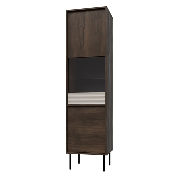 Vitrine 2 portes Petits-meubles - Astra - 50 9 x 40 x 195cm - Bois foncé et Cachemire Vitrine 2 portes Petits-meubles - Astra - 50 9 x 40 x 195cm - Bois foncé et Cachemire