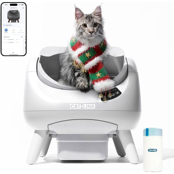 Meilleurs prix pour CATLINK Open -X Bac à litière auto-nettoyant contrôle via application compatible WiFi 24G/5G avec tapis de litière inclus