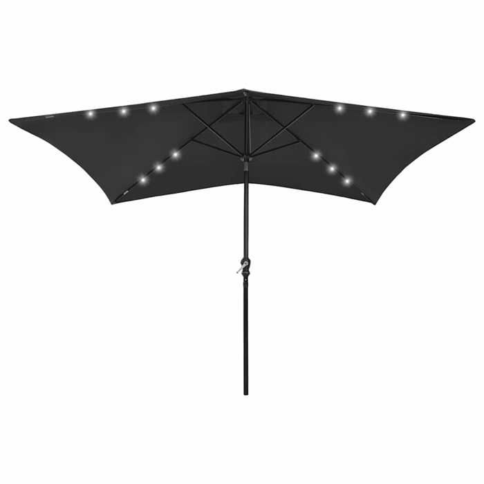 Noir Parasol de jardin avec LED et mât en acier noir 2x3 m - Parasols & voiles dombrage H3585