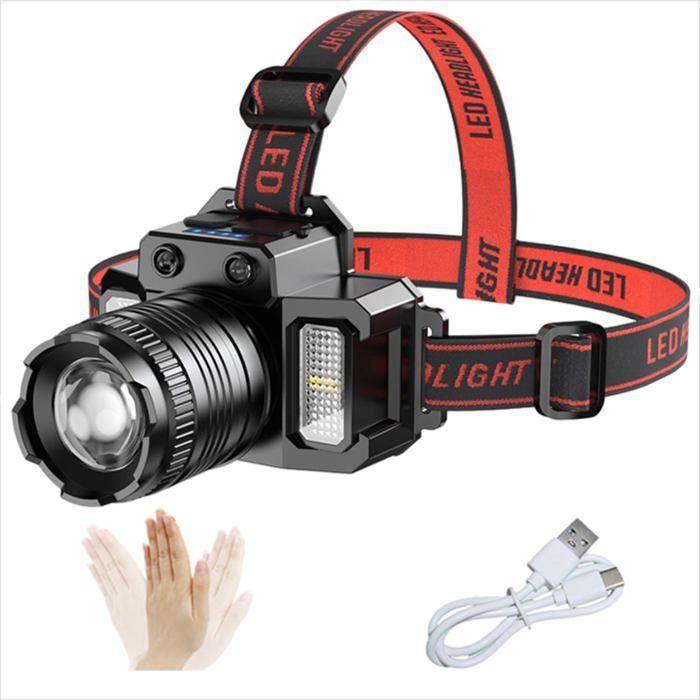 Lampe frontale rechargeable - VETOBIOL - Contrôle gestuel intuitif - 5 modes déclairage - Faisceau et angle réglables Lampe frontale rechargeable - VETOBIOL - Contrôle gestuel intuitif - 5 modes déclairage - Faisceau et angle réglables