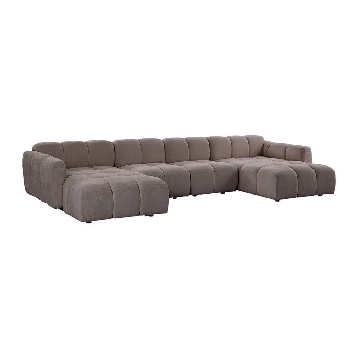 Canapé dangle panoramique modulable en tissu texturé taupe CARLIVI