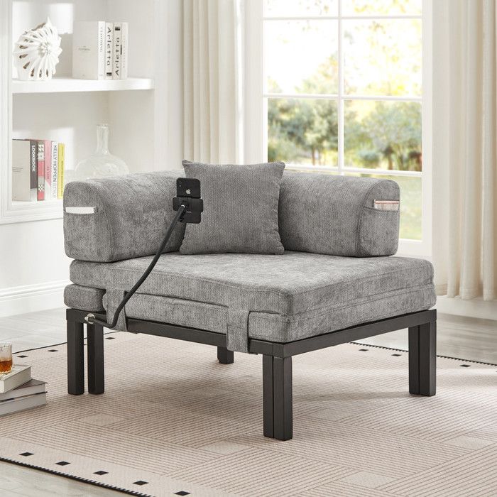 Canapé-lit pliant - Gris clair - Velours - 176x81x64 cm - 22 kg - Cadre en bois massif - Lit escamotable simple