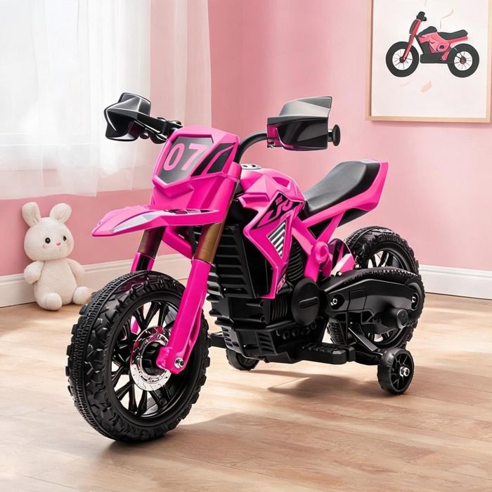 Moto électrique enfant rose avec stabilisateurs – jusquà 3 km/h max 30 kg 105 cm