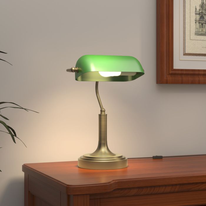 Lampe de bureau banquier E27 verte abat-jour réglable interrupteur basculant pour maison bureau bibliothèque