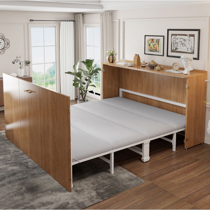 WOVREO Lit escamotable 140 x 200 cm avec matelas inclus structure métal et décor bois