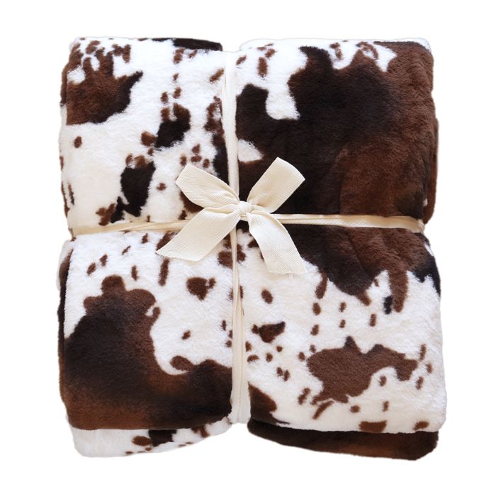 Plaid doux à motif peau de vache avec dos en velours Marron Foncé 130x150 cm