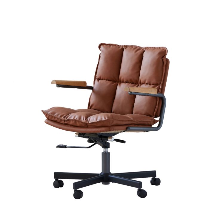 Fauteuil de bureau ergonomique en cuir avec roulettes accoudoirs en chêne réglable en hauteur marron