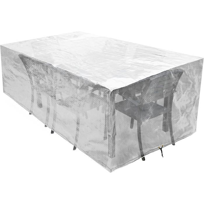 Housses de meubles de jardin imperméables en polyéthylène respirant pour table et chaise 242x162x100 cm transparente