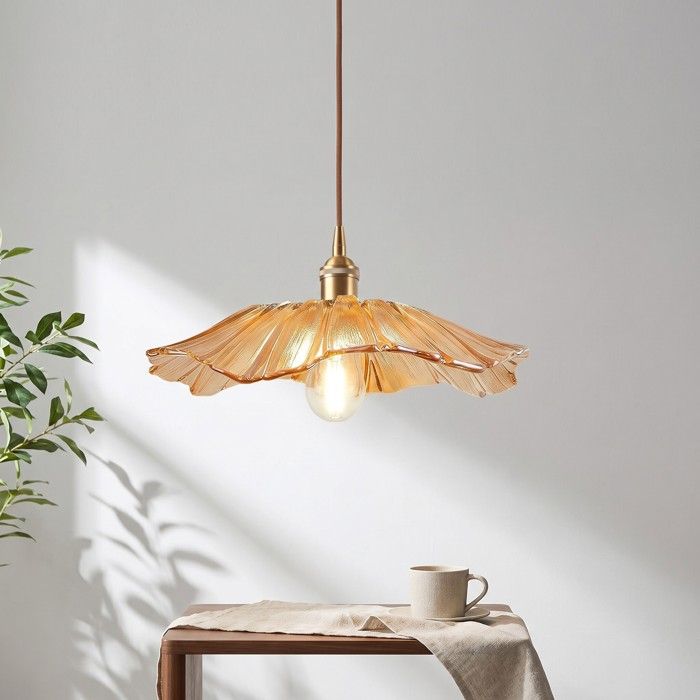 WOTTES 1 x Suspension Vintage Verre Ambre Fleur Lustre Bar Chambre Cuivre Lampe Suspendue Intérieur Porche Éclairage Luminaire