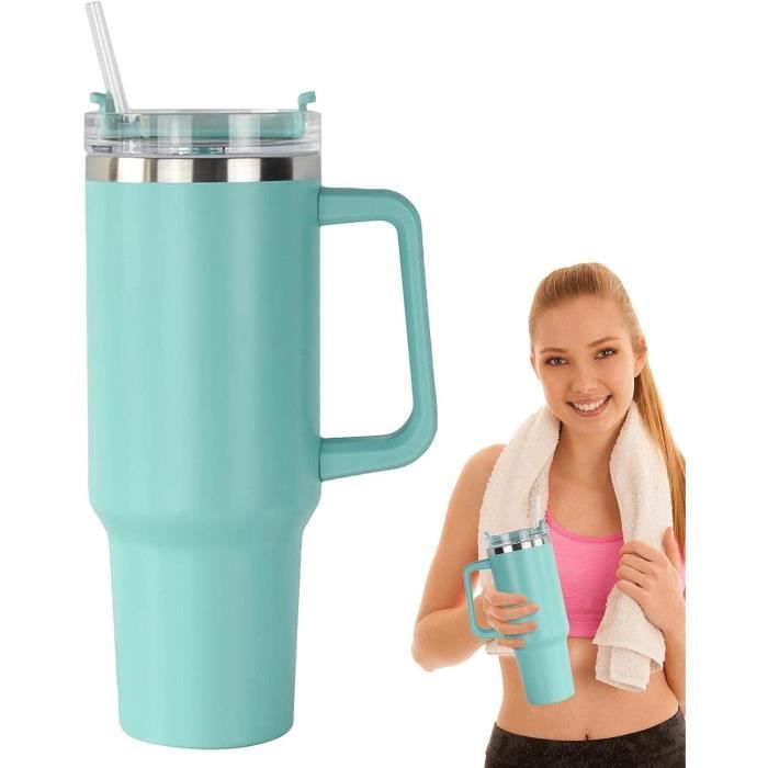 Gobelet avec paille couvercle et poignée Tasse à café de voyage isotherme en acier inoxydable de 1200 ml Anti-fuite