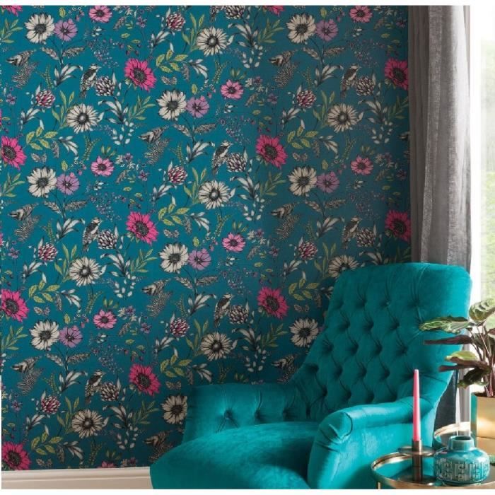 Avoir Images Arthouse Papier Peint Botanical Avec Motif Fleur Bleu Sarcelle dernière par