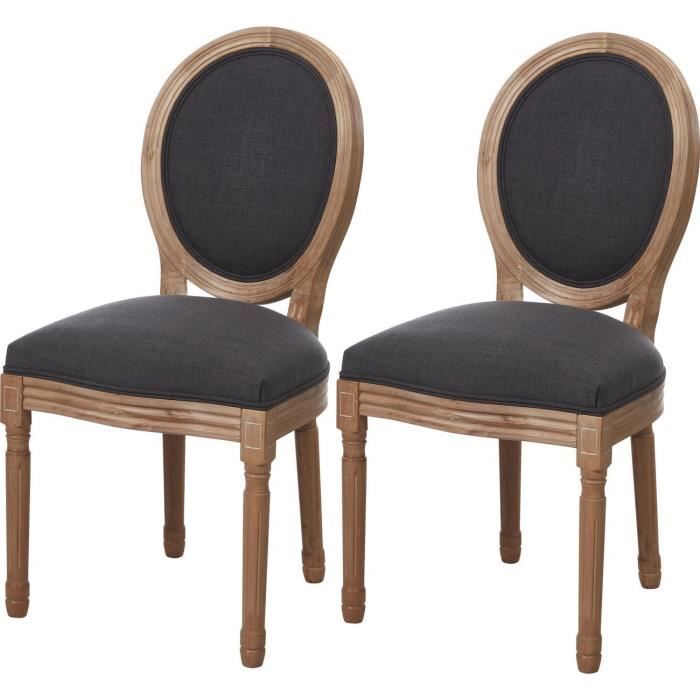 lot de 2 - chaise medaillon gris - tissu pieds bois