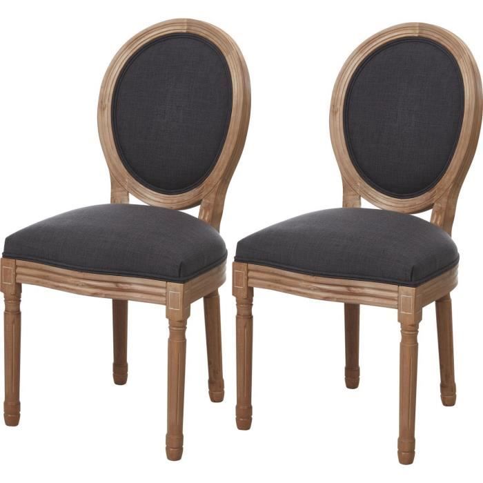 Lot de 2 - Chaise MEDAILLON Gris - Tissu pieds Bois