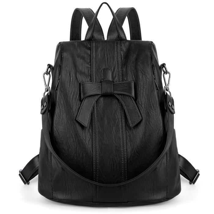 Sac à Dos Anti-vol UTO Femme - PU Cuir Lavé Convertible Avec Noeud Papillon