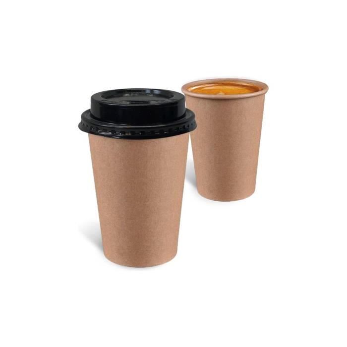 100 x gobelets jetables à café en carton brun 180ml+ couvercles pour les boissons  chaudes et froides - Cdiscount Maison