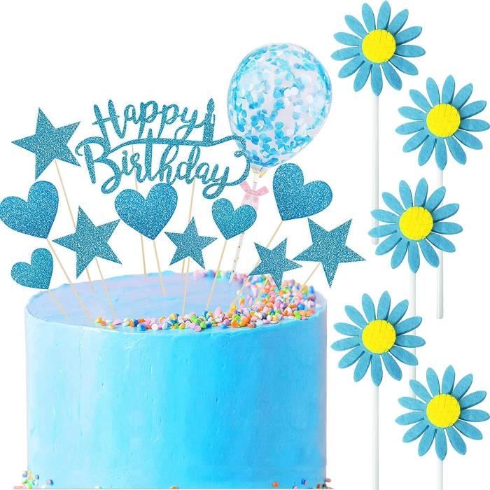 Décoration de fête,Fleur acrylique gâteau Topper joyeux anniversaire or Décoration de fête,Fleur acrylique gâteau Topper joyeux anniversaire or