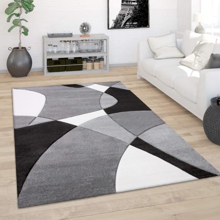 Tapis Rond Salon Gris Foncé à Poils Ras - Motif Plantes Tropicales, Antidérapant, Lavable Machine, Diamètre 180 Cm