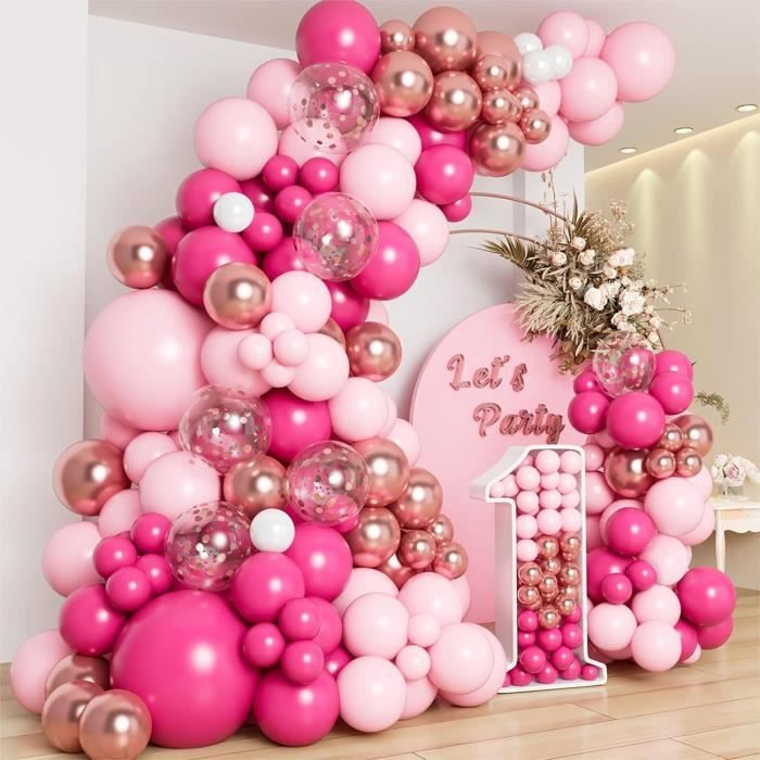 Arche De Ballons Rose Vif, Arche De Ballons Rose, Kit De 104 Pièces D'Arche  De Ballons Rose Vif Avec Ballons Rose Rouge, Ros[u4088]
