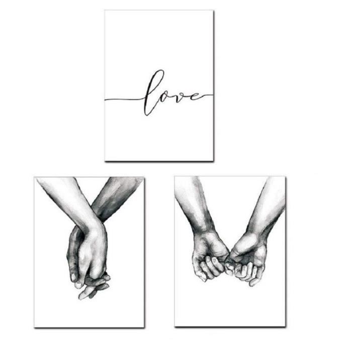 Peinture décorative en noir et blanc, main dans la main Peintures chambre à  coucher Couple_4399 - Achat / Vente chambre complète Autocollant mural et -  Cdiscount