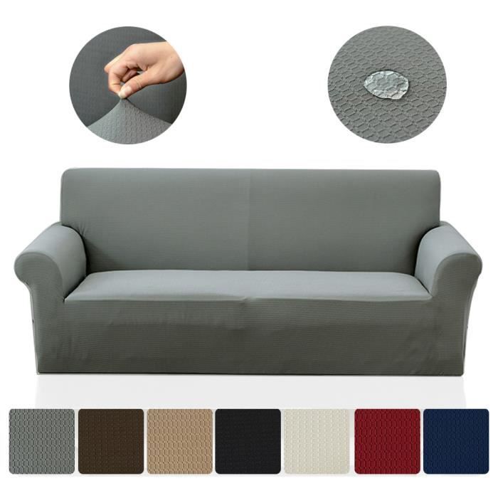 housse de canape elastique revetement de canape etanche de 190 a 230 cm 3 places gris achat vente housse de canape cdiscount