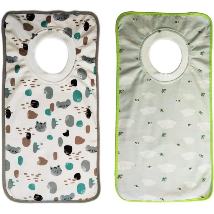 Bavoirs Bébé 100% Coton Novago - Lot De 2 Grands Bavoirs Évolutifs - Poche Rangement - Lavable Machine