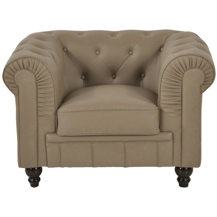 Fauteuil Chesterfield Capitonné - Pu Taupe - Fauteuil Chesterfield