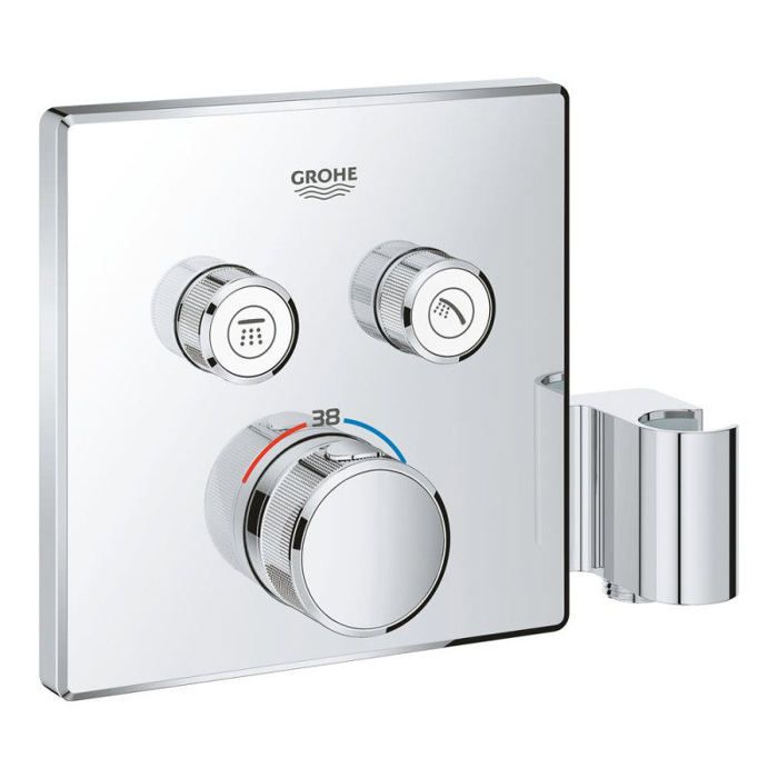 Grohe Grotherm Smartcontrol - facade avec mitigeur thermostatique encastré 2 sortie et support de douchette intégré chromé 29125000