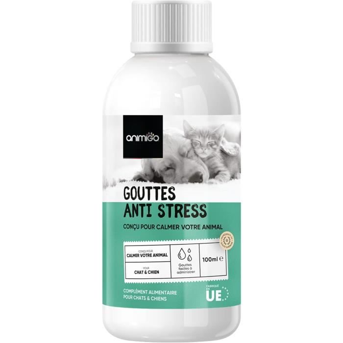 Animigo Gouttes Anti Stress & Apaisante pour Chien et Chat 100ml - Vitamine B6, Vitamine D - Sans Risque de Somnolence
